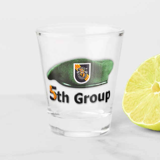 5th SFGA Special Forces Group Green Berets Veteran Shot Glass (Front)