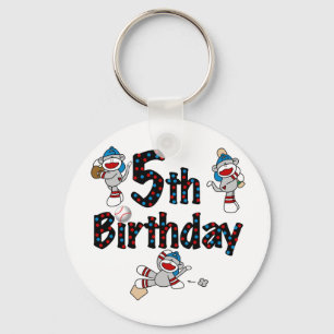 5th Sock Monkey Baseball Birthday Key Ring