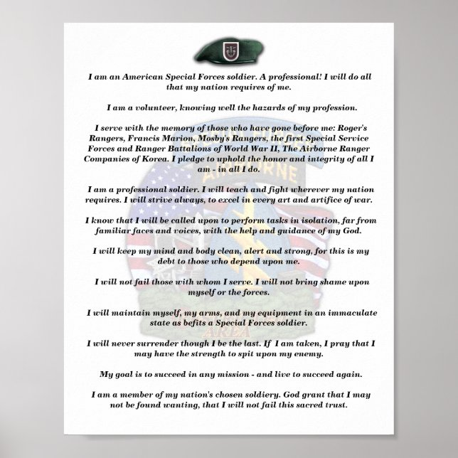 5th special forces group veterans vets creed print (Front)