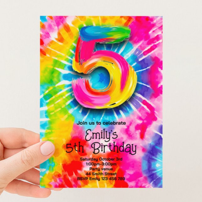 5th Tie Dye Birthday Invitation (Creator Uploaded)