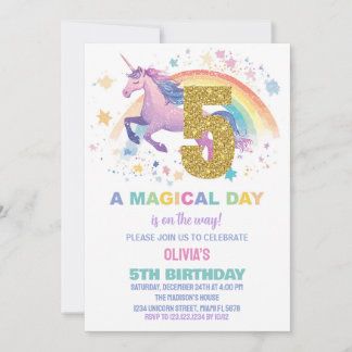 5th Unicorn Birthday Invitations