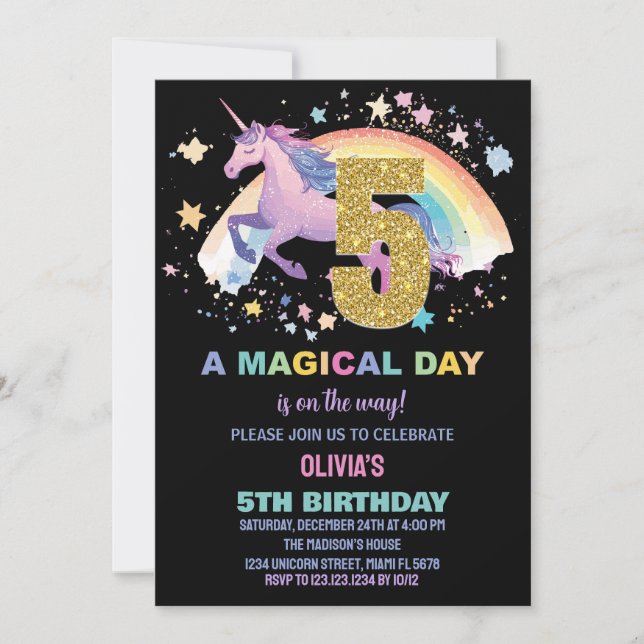 5th Unicorn Birthday Invitations (Front)