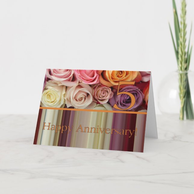 5th Wedding Anniversary Card - Pastel roses stripe (Front)