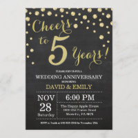 5th Wedding Anniversary Chalkboard Black and Gold