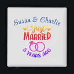 5th Wedding Anniversary Custom Names Magnet<br><div class="desc">Commemorate your fifth wedding anniversary with this magnet. Personalise the names in blue text to your own or the couple who is celebrating this milestone. Perfect for a party favour too!</div>