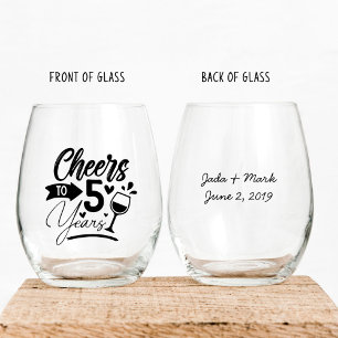 5th Wedding Anniversary Elegant Celebration Stemless Wine Glass