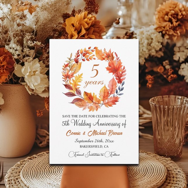 5th Wedding Anniversary Elegant Fall Floral Save The Date (Creator Uploaded)