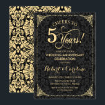 5th Wedding Anniversary - Gold Black Damask Invitation<br><div class="desc">5th Wedding Anniversary Invitation.
Elegant vintage black and faux gold design with damask pattern. Features script font. Cheers to 5 years! Can be personalised into any year of marriage! Message me if you need further customisation.</div>