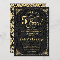 5th Wedding Anniversary - Gold Black Damask