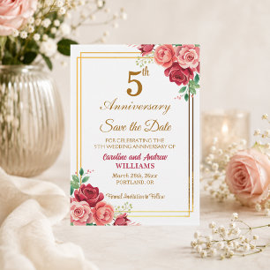 5th Wedding Anniversary Gold Frame Floral Save The Date