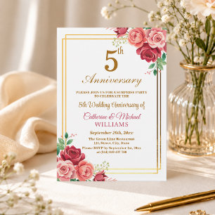 5th Wedding Anniversary Gold Frame Surprise Party Invitation
