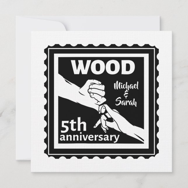 5th Wedding anniversary holding hands wood Invitation (Front)