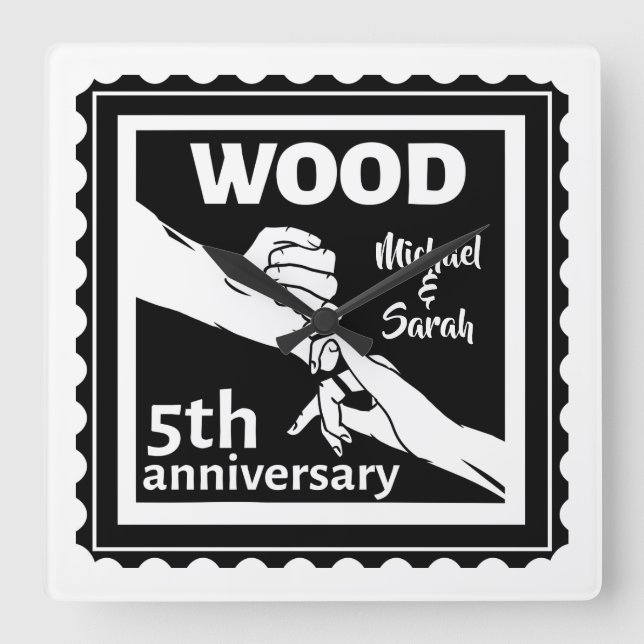 5th Wedding anniversary holding hands wood Square Wall Clock (Front)