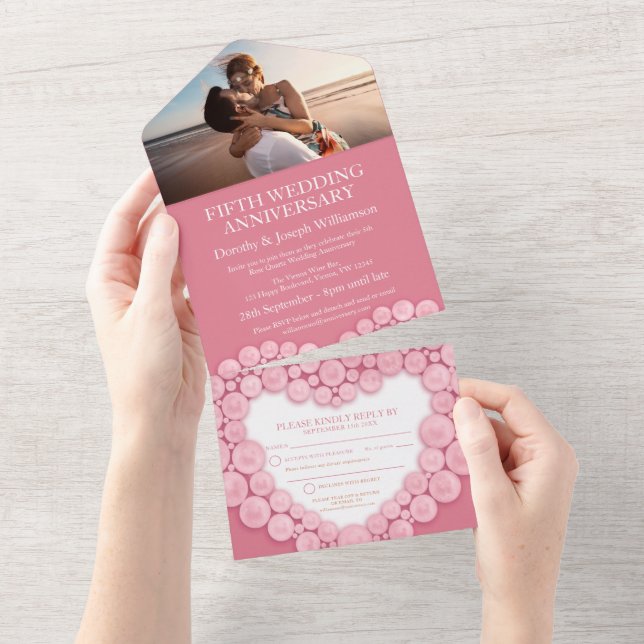 5th wedding anniversary pink rose quartz photo all in one invitation (Tearaway)