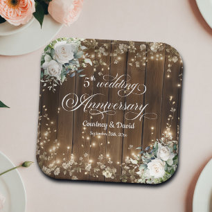 5th Wedding Anniversary Rustic String Lights  Paper Plate
