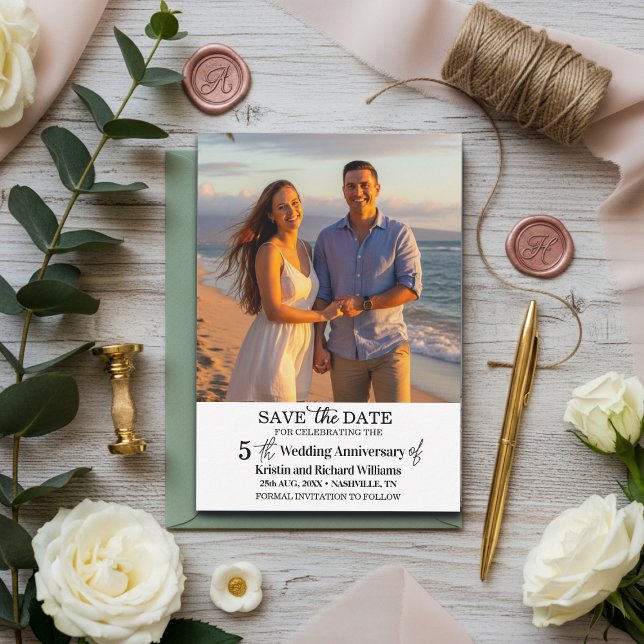 5th Wedding Anniversary Save the Date Photo Card (Creator Uploaded)