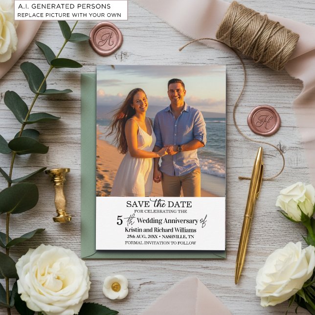 5th Wedding Anniversary Save the Date Photo Card (Creator Uploaded)