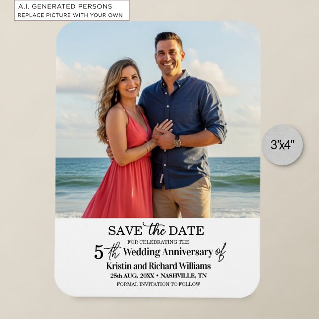 5th Wedding Anniversary Save the Date Photo Magnet (Creator Uploaded)