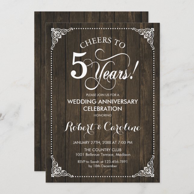5th Wedding Anniversary - Wood Invitation (Front/Back)