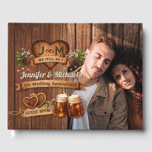 5th Wood Wedding Anniversary Ceremony Photo Rustic Guest Book