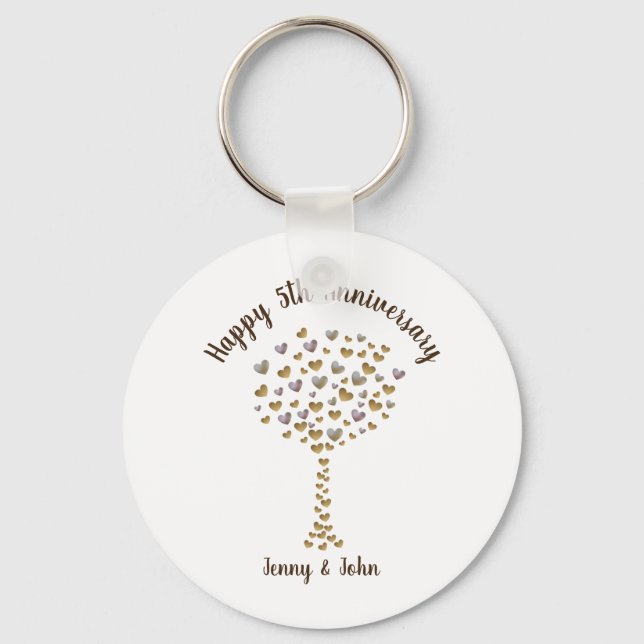 5th wood wedding anniversary gift key ring (Front)