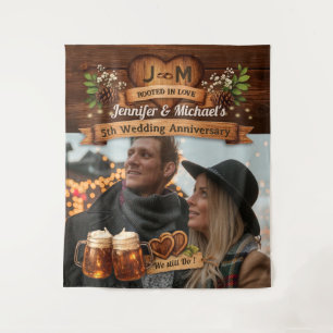 5th Wood Wedding Anniversary Photo Welcome Rustic Tapestry