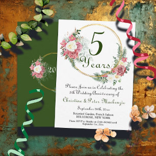 5th Wood Wedding Anniversary Roses Gold Frame Invitation