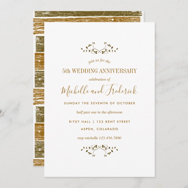 5th Wooden Wedding Anniversary Invitation (Front/Back)