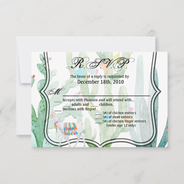 5x3.5 R.S.V.P. Card Boho Llama Bohemian Cacti Dese (Front)