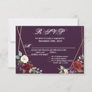 5x3.5 R.S.V.P. Card Plum Purple Roses Gold Geometr