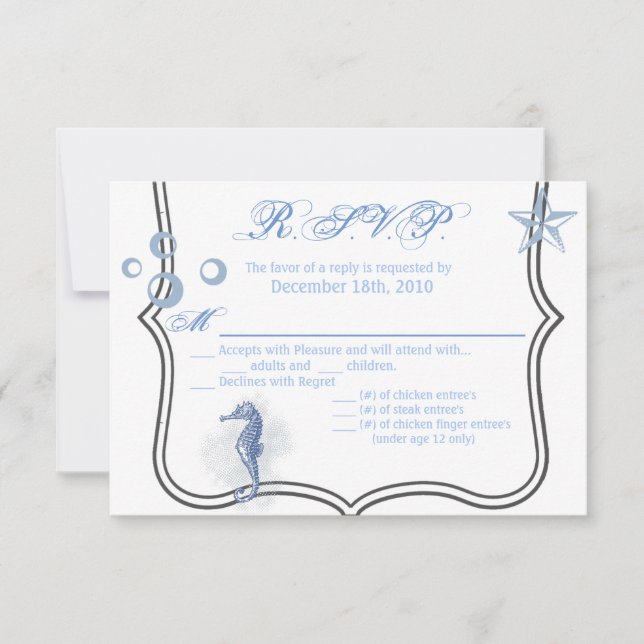 5x3.5 R.S.V.P. Card Seahorse Sea Ocean Beach (Front)