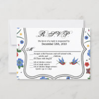 5x3.5 R.S.V.P. Card Traditional Bird Tattoo Sparro