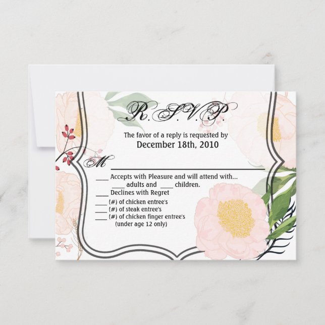 5x3.5 R.S.V.P. Card White Floral Flowers on White (Front)