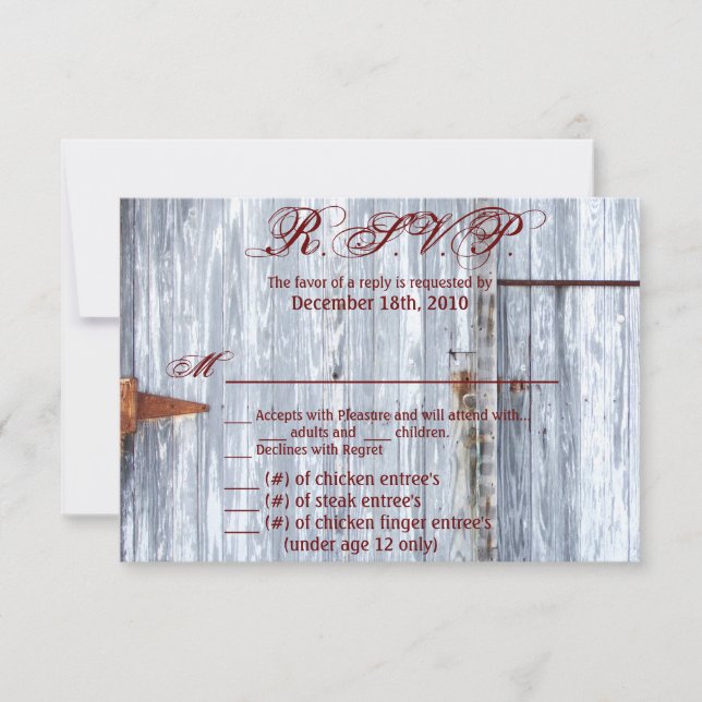 5x3.5 R.S.V.P. Card XMAS White Wash Wood Barn Door (Front)