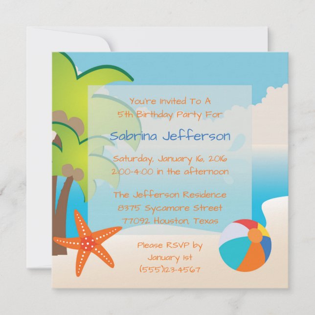 5x5 Beach Party Birthday Party Invitation (Front)