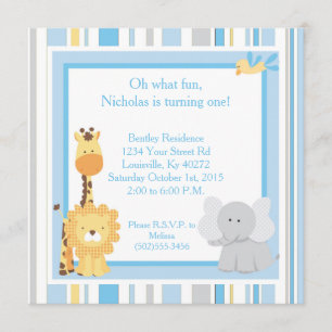 5x5 Blue Jungle 1st Birthday Invitation