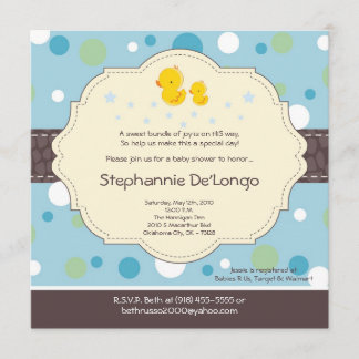 5x5 Boy Rubber Duck Duckie Baby Shower Invitation