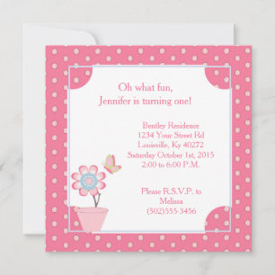 5x5 Butterfly Flower 1st Birthday Invitation