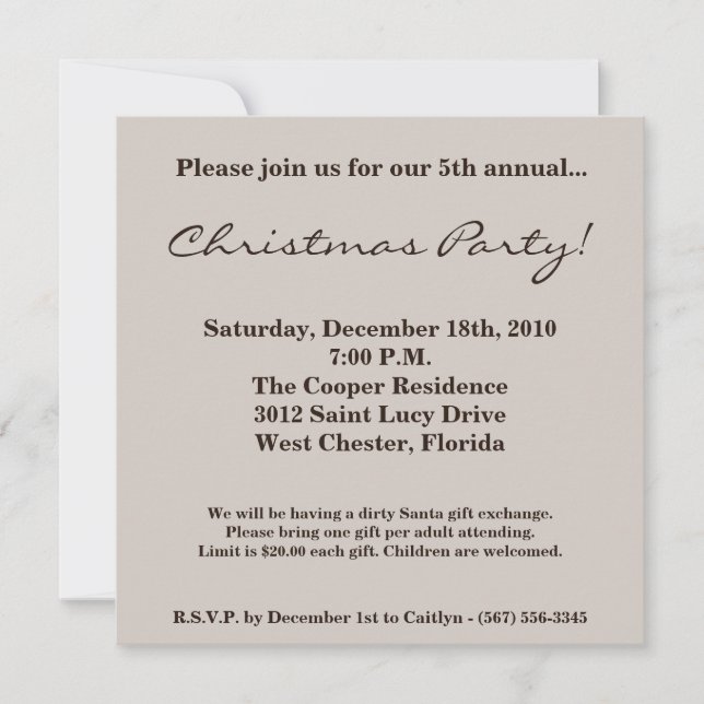 5x5 Christmas XMAS Snowflake Christmas Invitation (Front)