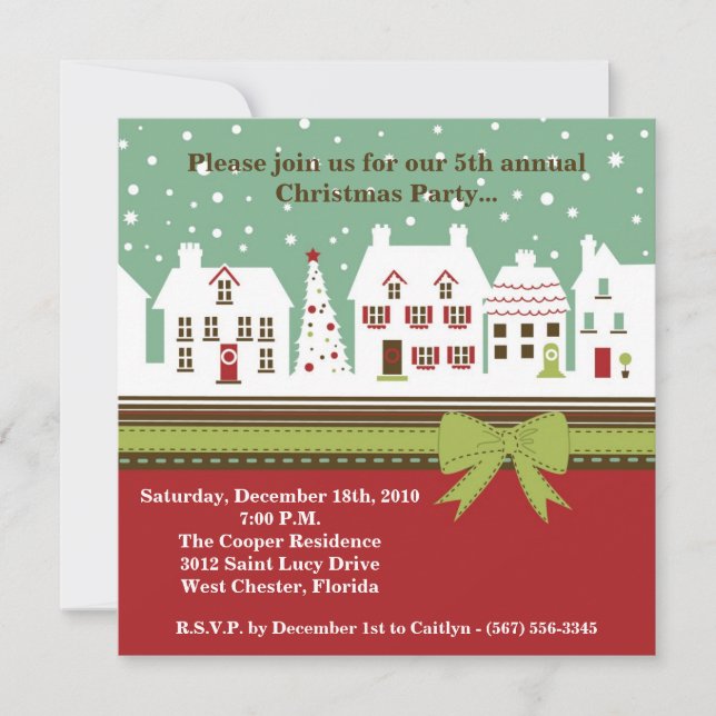 5x5 Christmas XMAS Town City Christmas Invitation (Front)