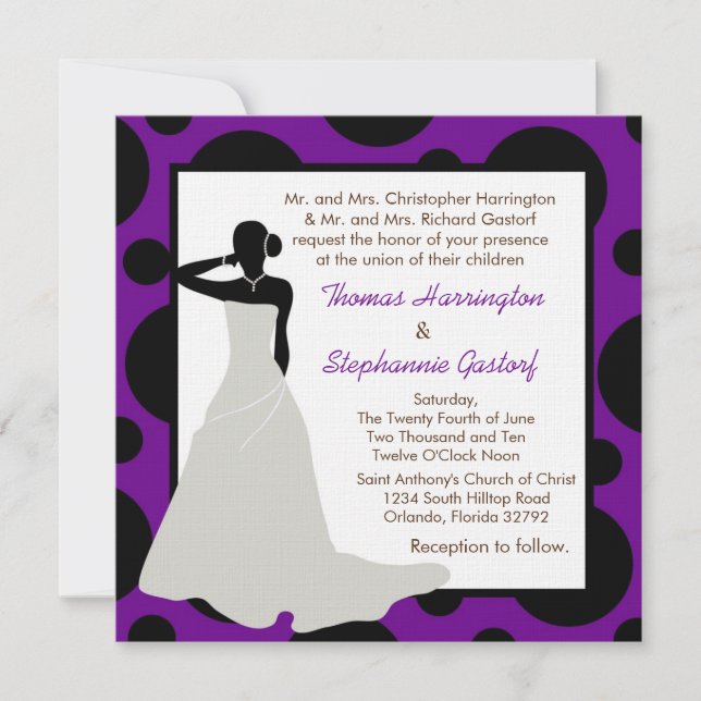 5x5 Dark Purple Pok-a-Dot Wedding Invitation (Front)