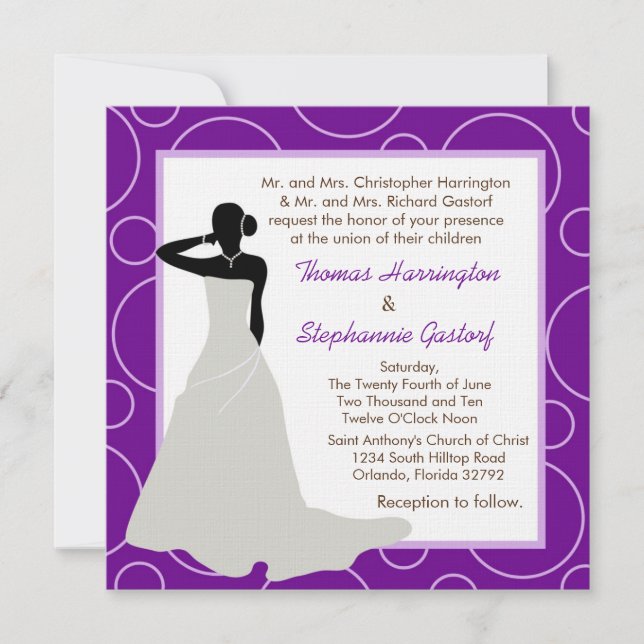 5x5 Dark Purple Pok-a-Dot Wedding Invitation (Front)
