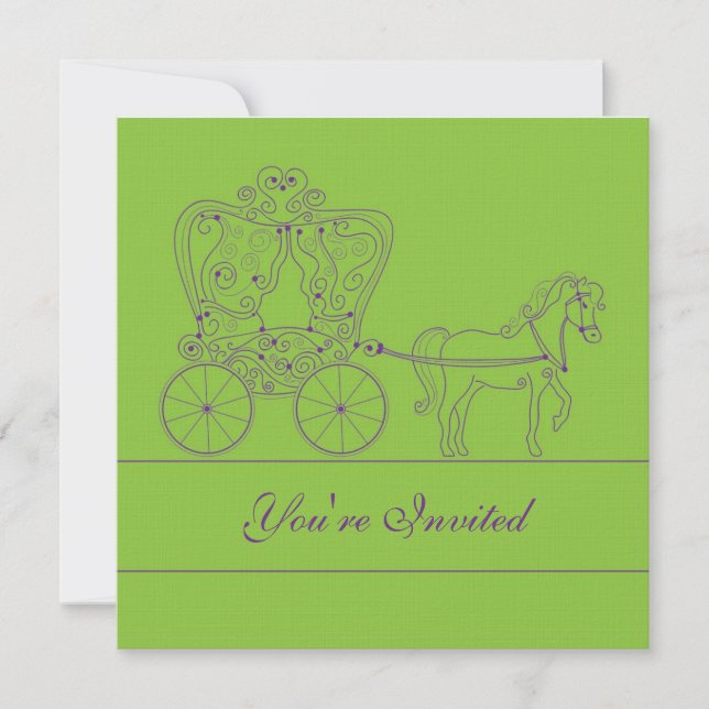 5x5 Electric Green Carriage Wedding Invitation (Front)
