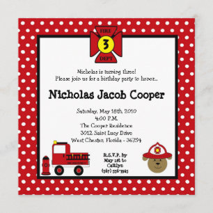 5x5 Fire Dog Firetruck Birthday Party Invitation