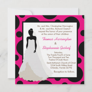 5x5 Hot Pink Pok-a-Dot Wedding Invitation