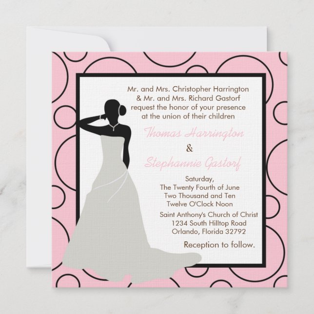5x5 Light Pink Pok-a-Dot Wedding Invitation (Front)