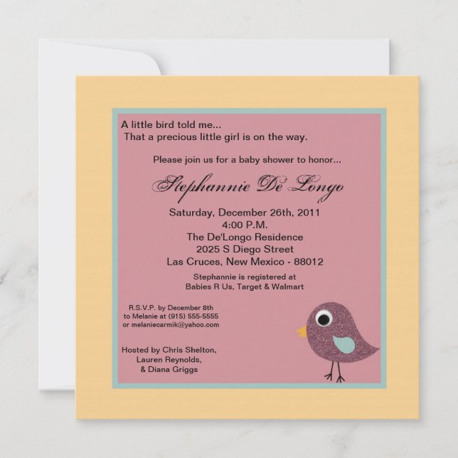 5x5 Little Bird Invitation (Front)