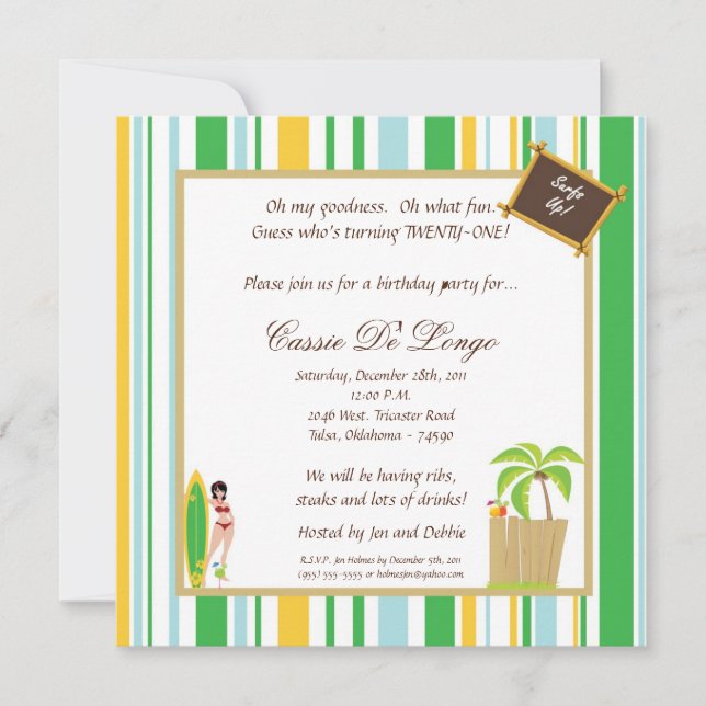 5x5 Luau Birthday Party Invite (Front)