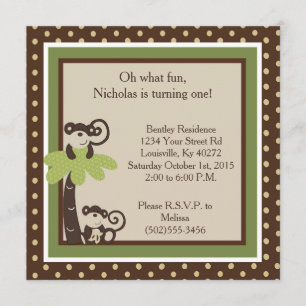5x5 Mod Monkey Time 1st Birthday Invitation