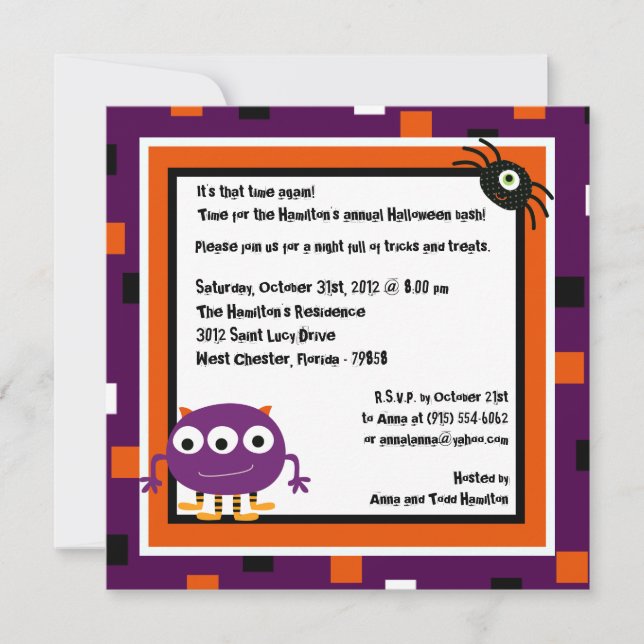 5x5 Monster Bash Halloween Party Invitation (Front)